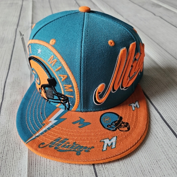 Teal and Orange Miami Snapback Football Cap - Picture 4 of 9